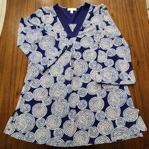 Oscar de la Renta Pink Label Mini Dress Women's Large Blue Geometric Tunic